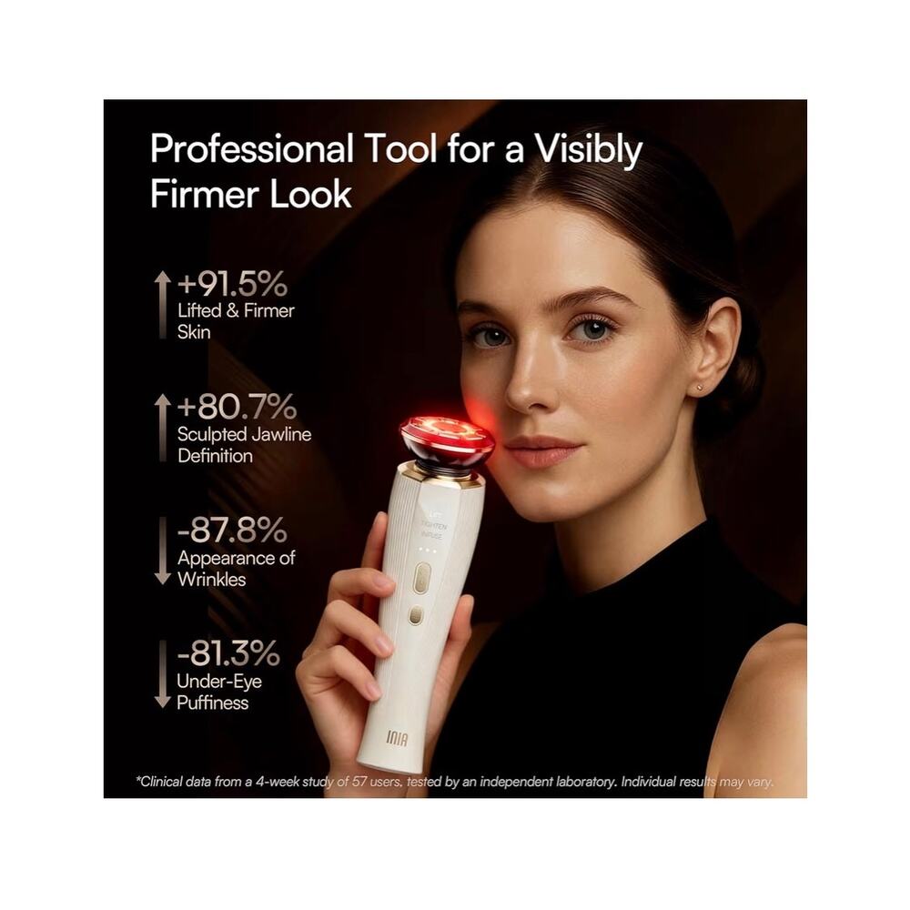 INIA 3-in-1 Red Light Therapy for Face and Neck DeviceTool (White) w/gel New